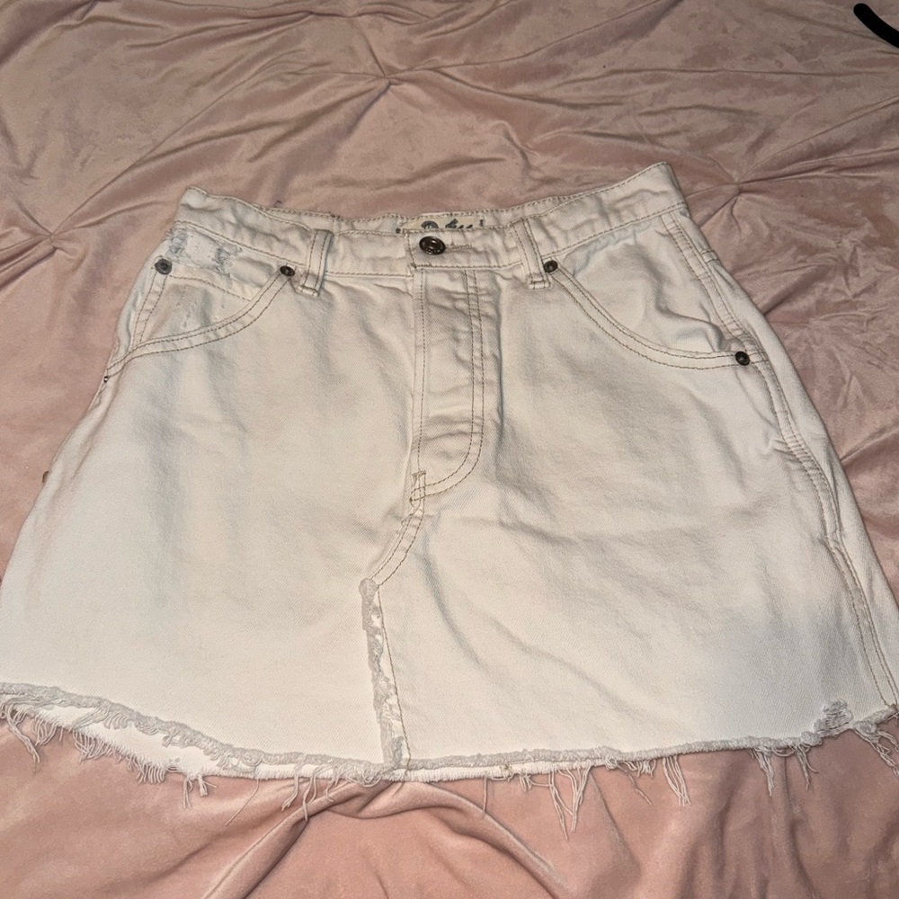 Free people white Cream distressed frayed hem Denim mini Skirt size 26